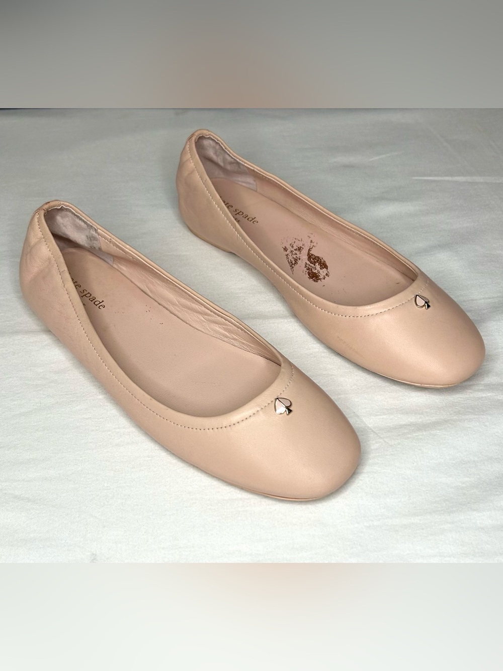 Kate Spade Shoes Women 7 Nude Pale Pink Kora Leather Ballet Flats Logo Round Toe